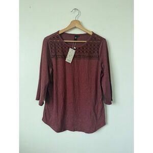Automet Women's Quarter Sleeve Lace Top – Maroon – Size Medium – NWT
